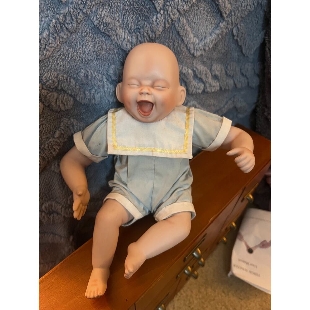 Vintage Ashton Drake Baby Doll 1990s Porcelain Collectible Blue MSRP $70